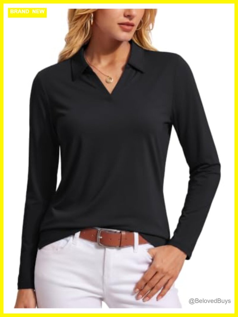 Women's Long Sleeve V-Neck Polo Golf Shirt Stretch Quick Dry UPF 50